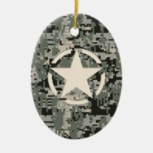 Star Stencil on Digital Camouflage Ceramic Tree Decoration