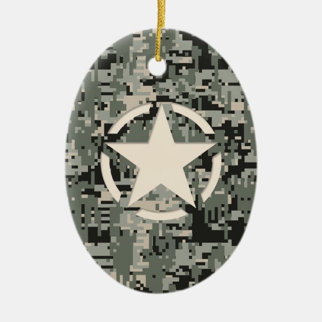 Star Stencil on Digital Camouflage Ceramic Tree Decoration (Front)
