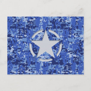 Star Stencil Retro Navy Blue Camouflage Postcard