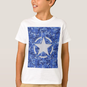 Star Stencil Retro Navy Blue Camouflage T-Shirt