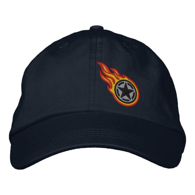 Star Stencil Retro Racing Flames Bullet Embroidery Embroidered Hat (Front)