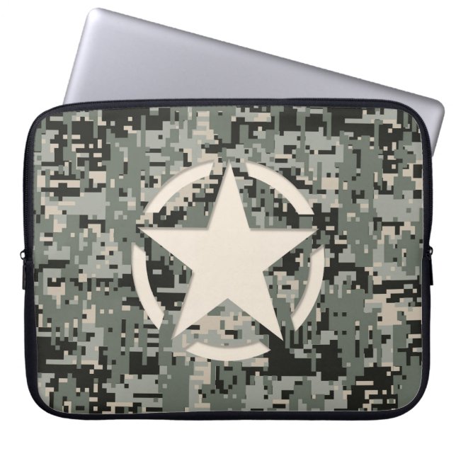 Star Stencil Style Khaki Digital Camouflage Laptop Sleeve (Front)