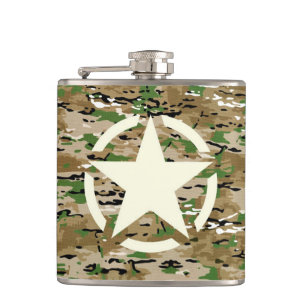 Star Stencil Vintage Burlap Camo Style Hip Flask