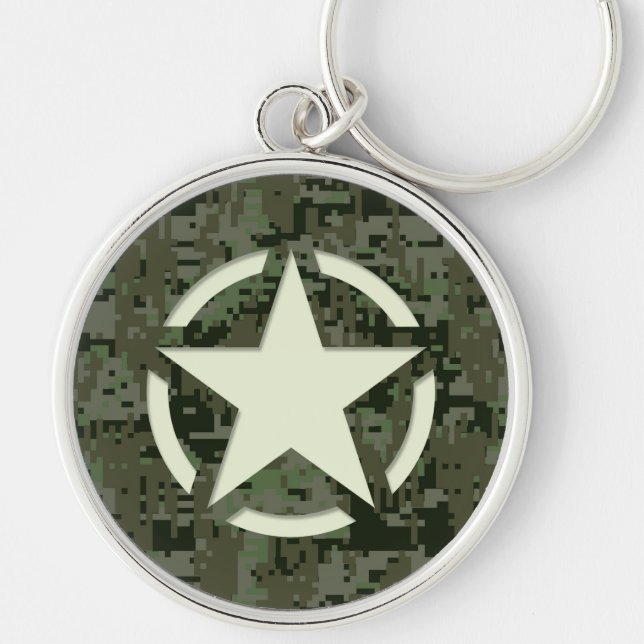 Star Stencil Vintage Decal Green Camouflage Key Ring (Front)