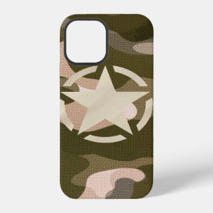 Star Stencil Vintage Decal on Camo Style iPhone 12 Case