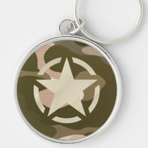 Star Stencil Vintage Decal on Camo Style Key Ring