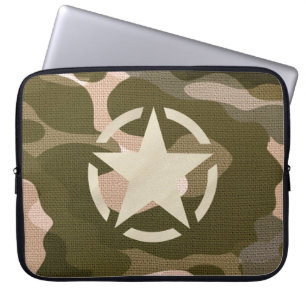 Star Stencil Vintage Decal on Camo Style Laptop Sleeve