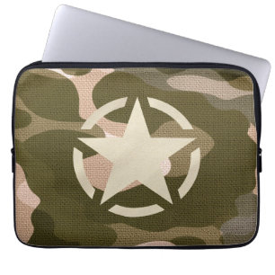 Star Stencil Vintage Decal on Camo Style Laptop Sleeve