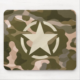 Star Stencil Vintage Decal on Camo Style Mouse Mat