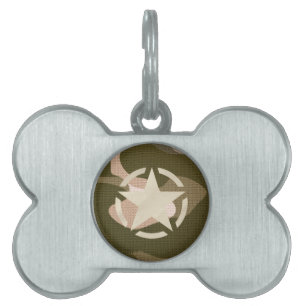 Star Stencil Vintage Decal on Camo Style Pet Tag