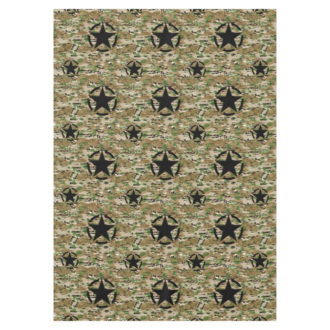 Star Stencil Vintage Decal on Camouflage Color Tablecloth (Front)