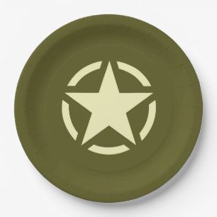 Star Stencil Vintage Decal on Camouflage Colour Paper Plate