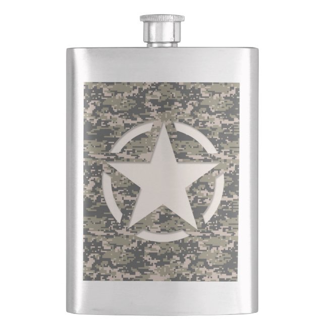 Star Stencil Vintage Digital Camo Style Hip Flask (Front)