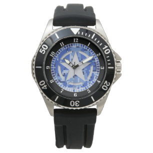 Star Stencil Vintage Navy Blue Dial Watch