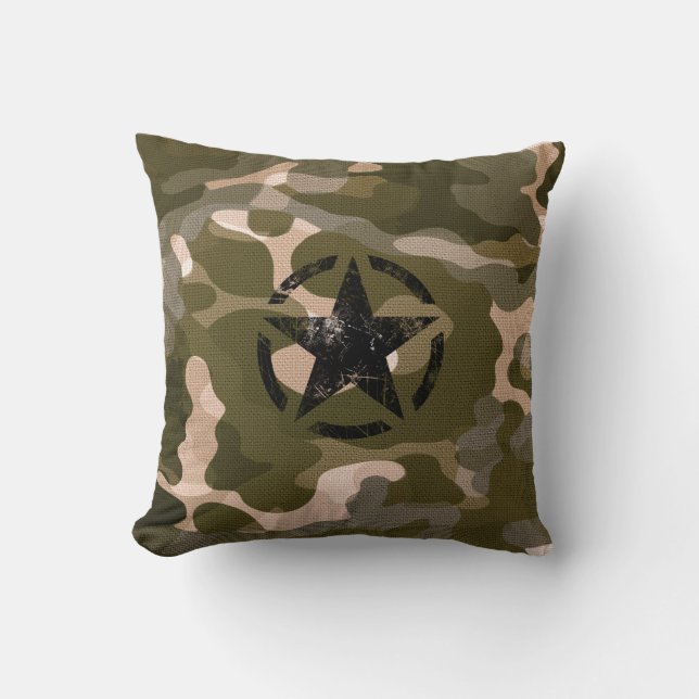 Star Stencil Vintage on Camouflage Cushion (Front)