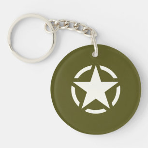 Star Stencil Vintage on Khaki Green Key Ring