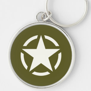 Star Stencil Vintage on Khaki Green Key Ring