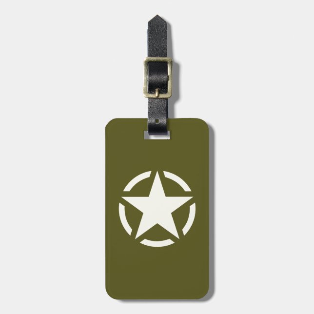 Star Stencil Vintage on Khaki Green Luggage Tag (Front Vertical)