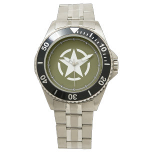 Star Stencil Vintage on Khaki Green Watch