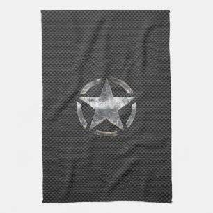 Star Stencil Vintage Tag Carbon Fiber Style Tea Towel