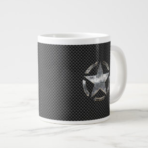 Star Stencil Vintage Tag Carbon Fibre Style Large Coffee Mug