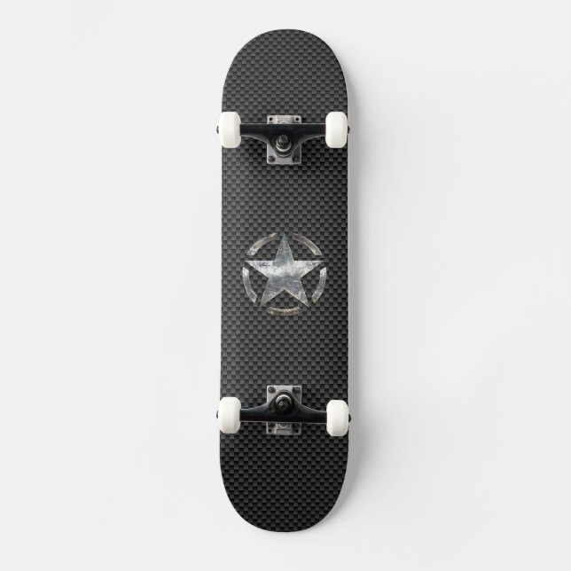 Star Stencil Vintage Tag Carbon Fibre Style Skateboard (Front)