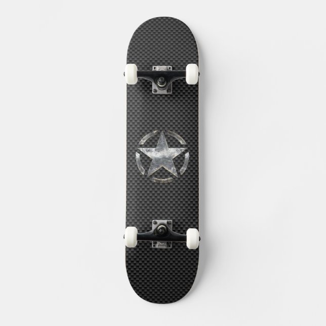 Star Stencil Vintage Tag Carbon Fibre Style Skateboard (Front)