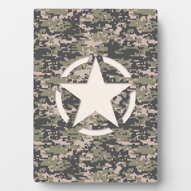 Star Stencil Vintage Tag Digital Khaki Style Plaque (Front)