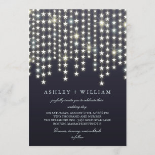 Star String Lights Dark Blue Evening Wedding Invitation