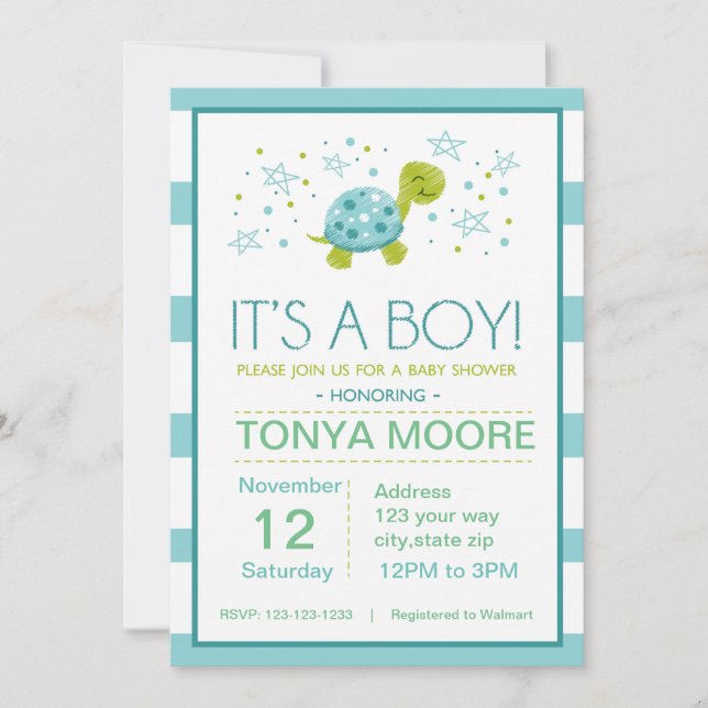 Star Stripe Turtle Baby Shower Invitation (Front)