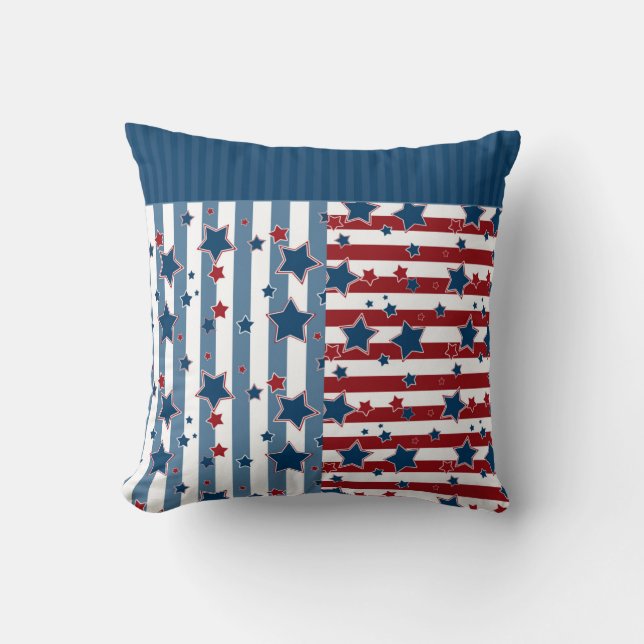 Star striped pattern in red and blue tones cushion (Front)