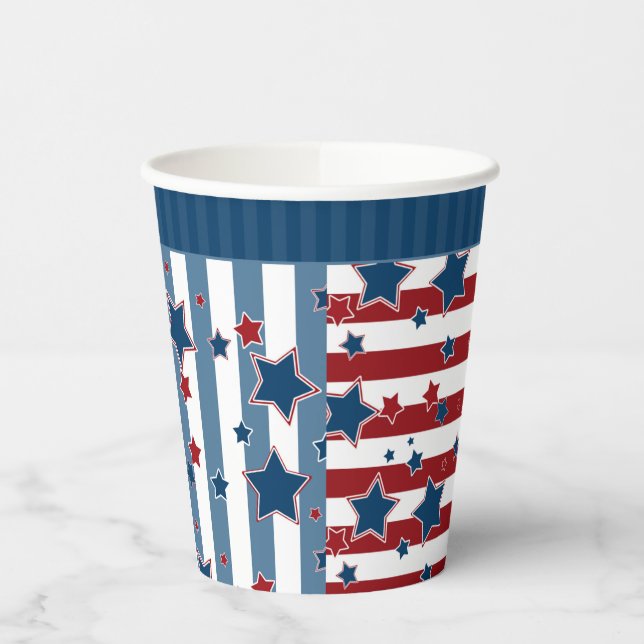 Star striped pattern in red and blue tones throw p paper cups (Left)