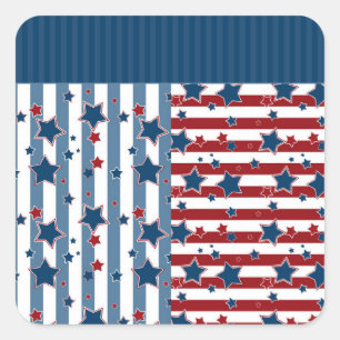 Star striped pattern in red and blue tones throw p square sticker