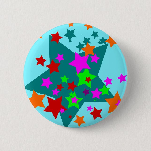 Star Struck Fun Stars Teal Red Pink Lime Orange 6 Cm Round Badge (Front)