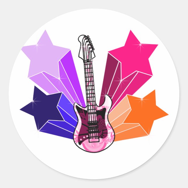 Star Struck Guitar Classic Round Sticker (Front)