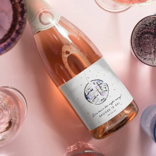 Star Studded Disco Ball Watercolor Birthday Party Sparkling Wine Label