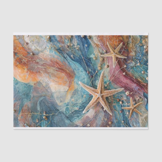 Star Studded Sand & Sea, Coastal Marine Life  Tissue Paper (Front)