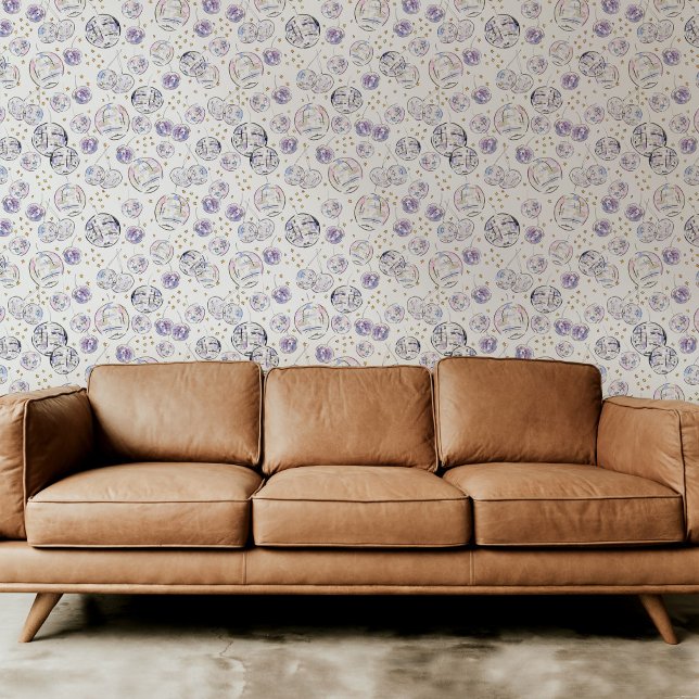 Star Studded Watercolor Disco Ball Wallpaper (Star Studded Watercolor Disco Ball Violet Purple Wallpaper)