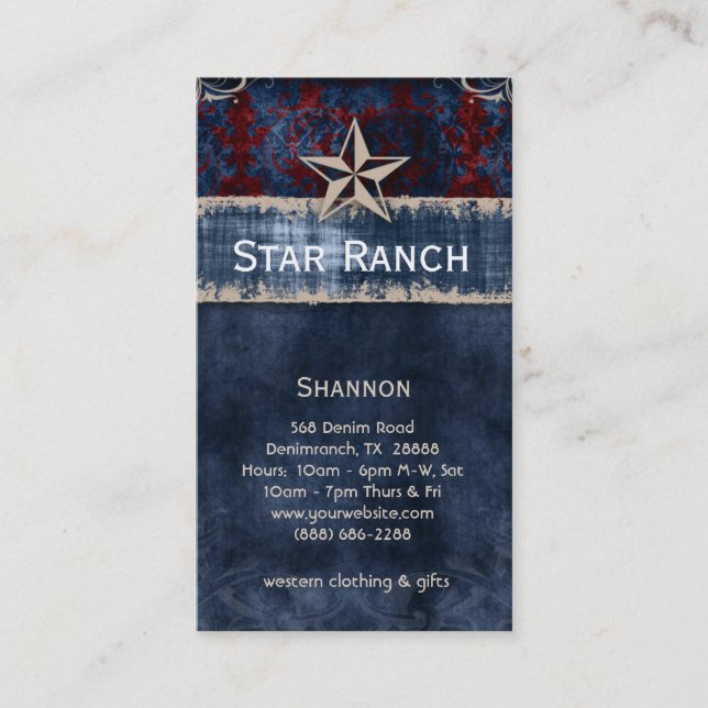 Star Suede Business Card Red Blue USA (Front)
