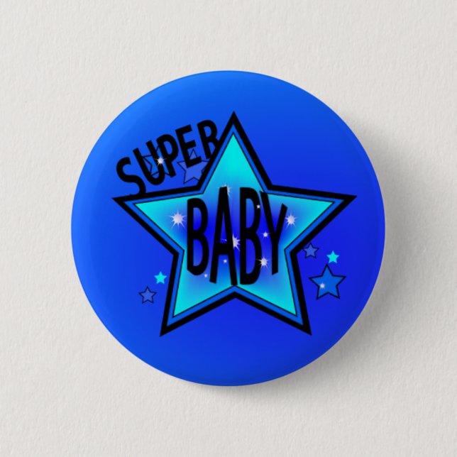 Star Super Baby Boy Blue Round Button (Front)