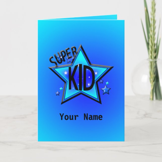 Star Super Kid Blue Greeting Card (Front)