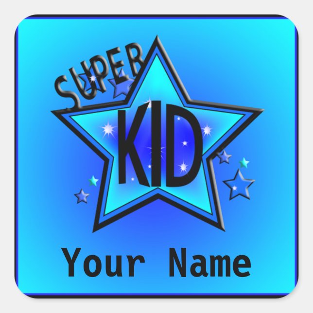 Star  Super Kid Name Blue Custom Stickers (Front)
