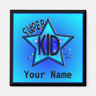 Star Super Kid Name Custom Blue Magnet