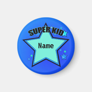 Star Super Kid Name Custom Small Blue Magnet
