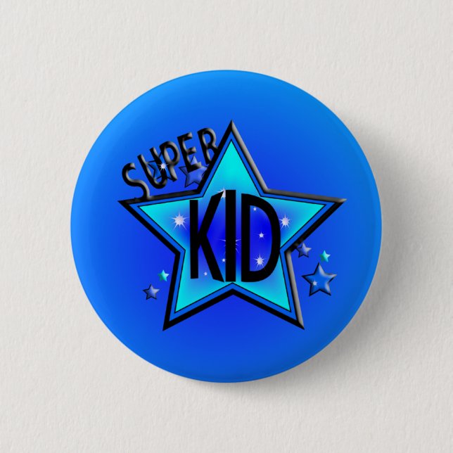 Star Super Kid Round Blue Button (Front)