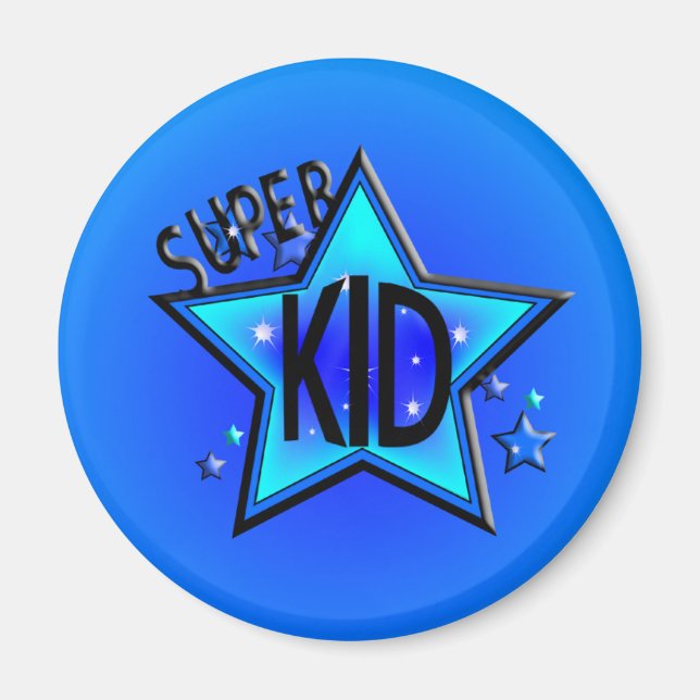 Star Super Kid Round Blue Magnet (Front)