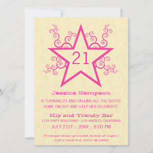 Star Swirls 21st Birthday Party Invitation, Pink Invitation