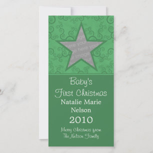 Star Swirls First Christmas Photo Card, Green Holiday Card