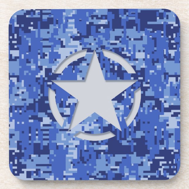 Star Tag Decal Navy Blue Camo Coaster (Front)