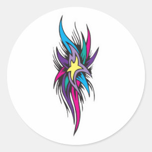 Star Tails Tattoo Design Classic Round Sticker